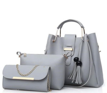 3 Pcs Women's PU Leather Plain Handbag
